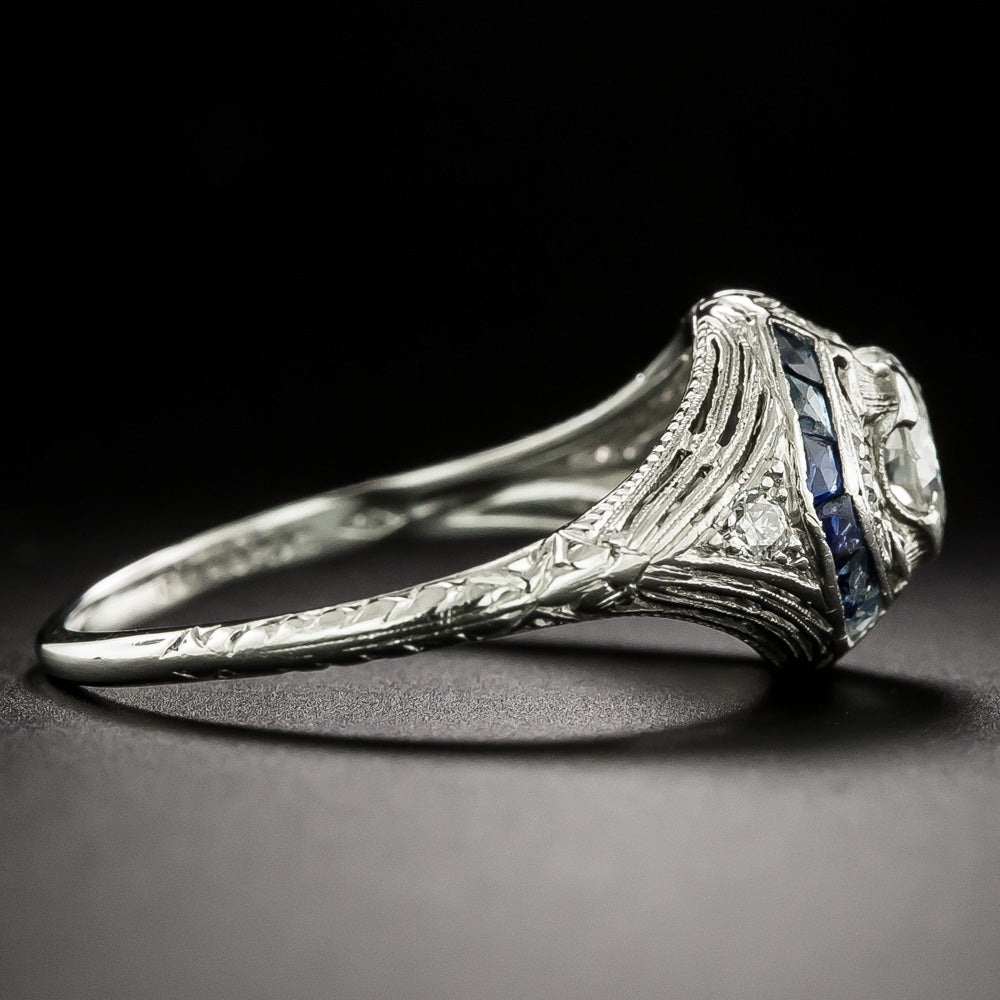 Art Deco .45 Carat Diamond and Sapphire Ring by Hartzberg - 4