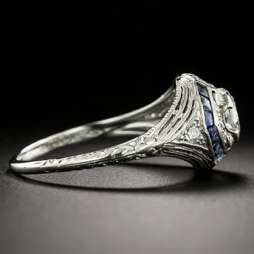 Art Deco .45 Carat Diamond and Sapphire Ring by Hartzberg - 4