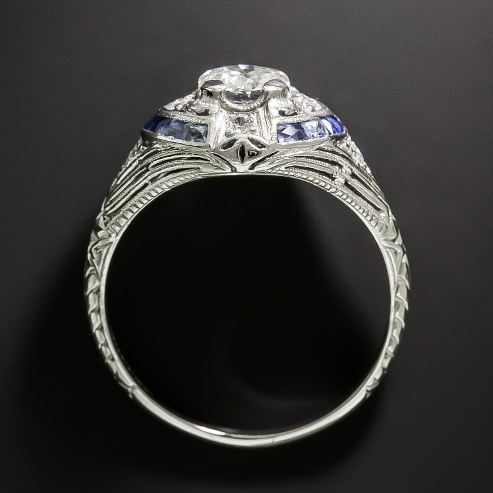 Art Deco .45 Carat Diamond and Sapphire Ring by Hartzberg - 5