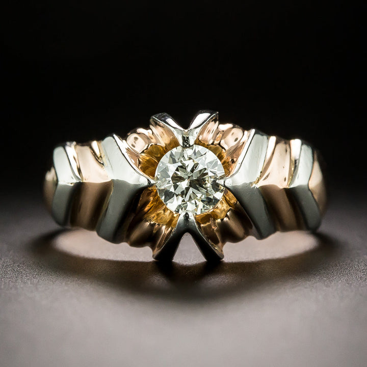 Art Deco .45 Carat Diamond Two-Tone Gold Ring, Size 8 3/4