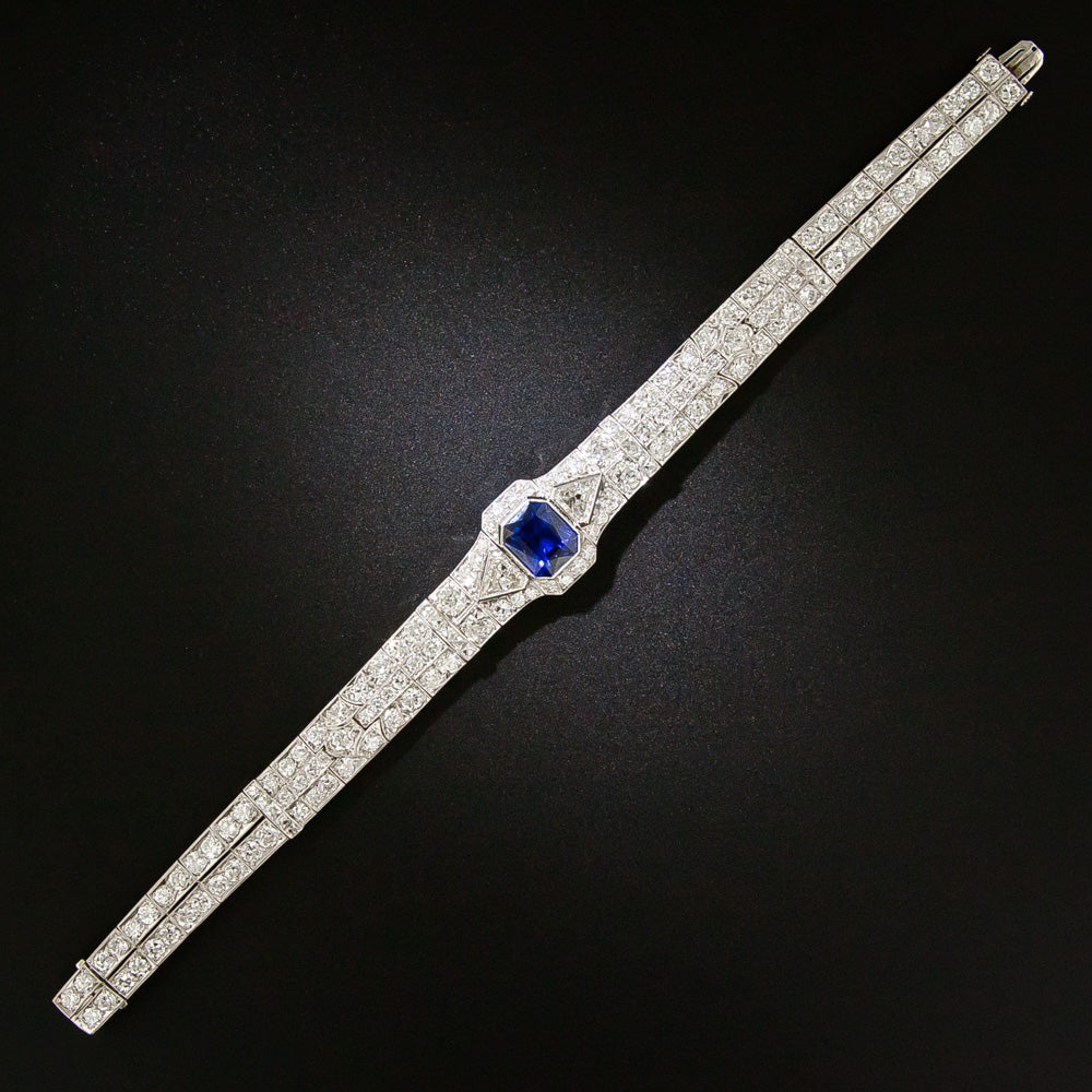 Art Deco 5.09 Carat Sapphire and Diamond Platinum Bracelet  - 6