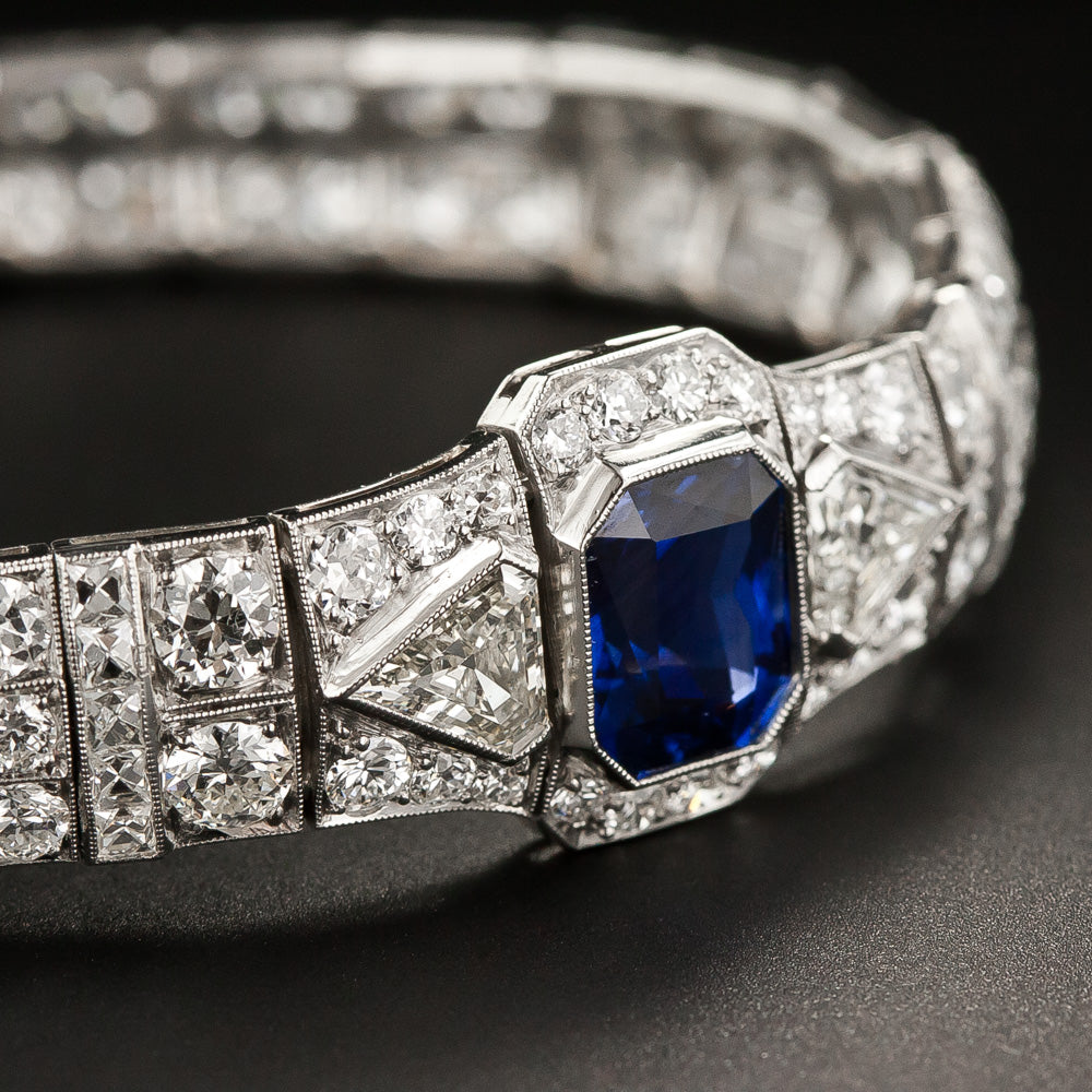 Art Deco 5.09 Carat Sapphire and Diamond Platinum Bracelet  - 7
