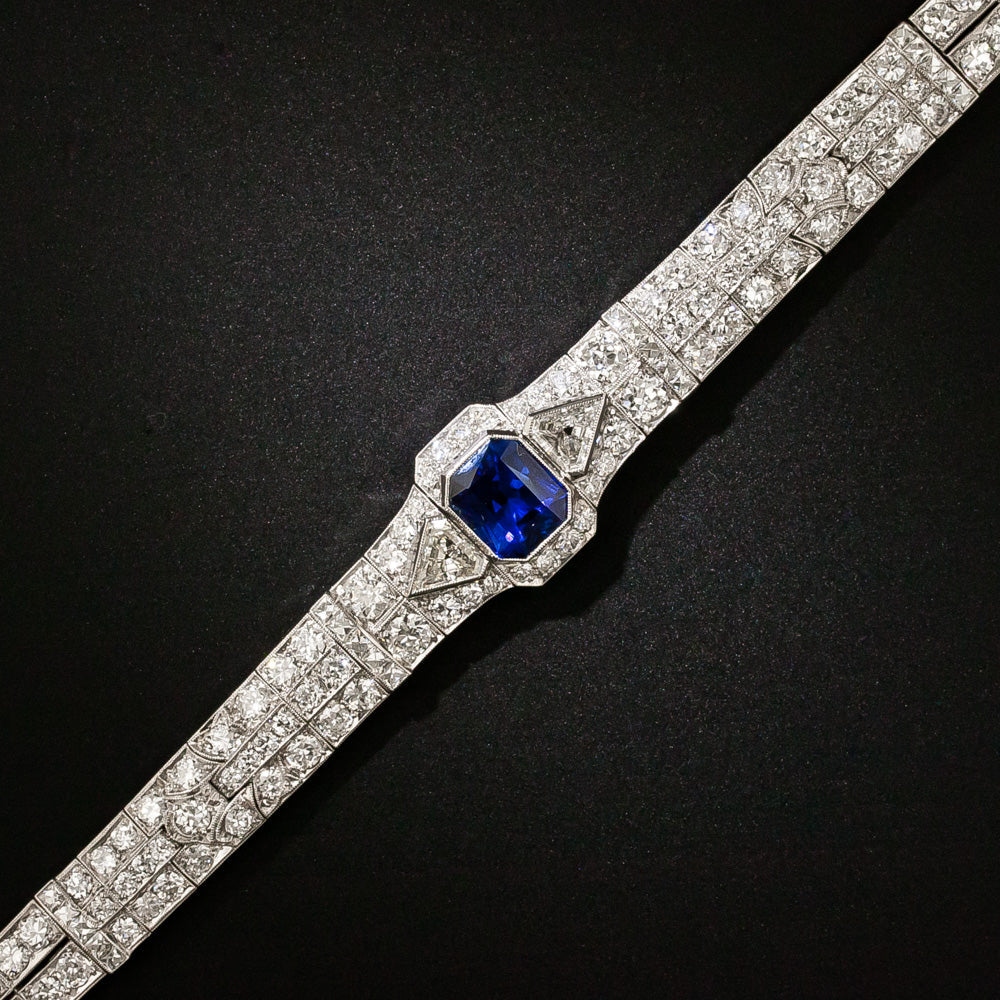 Art Deco 5.09 Carat Sapphire and Diamond Platinum Bracelet  - 8