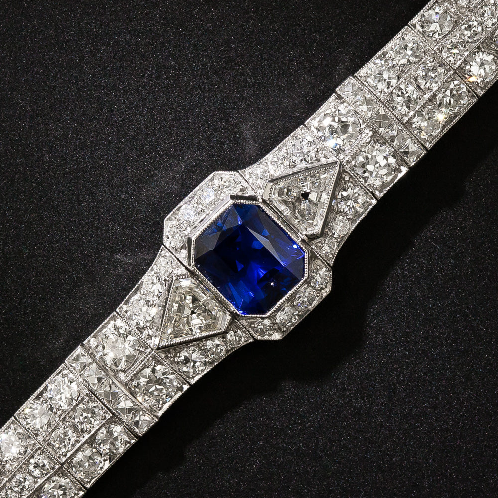 Art Deco 5.09 Carat Sapphire and Diamond Platinum Bracelet  - 9
