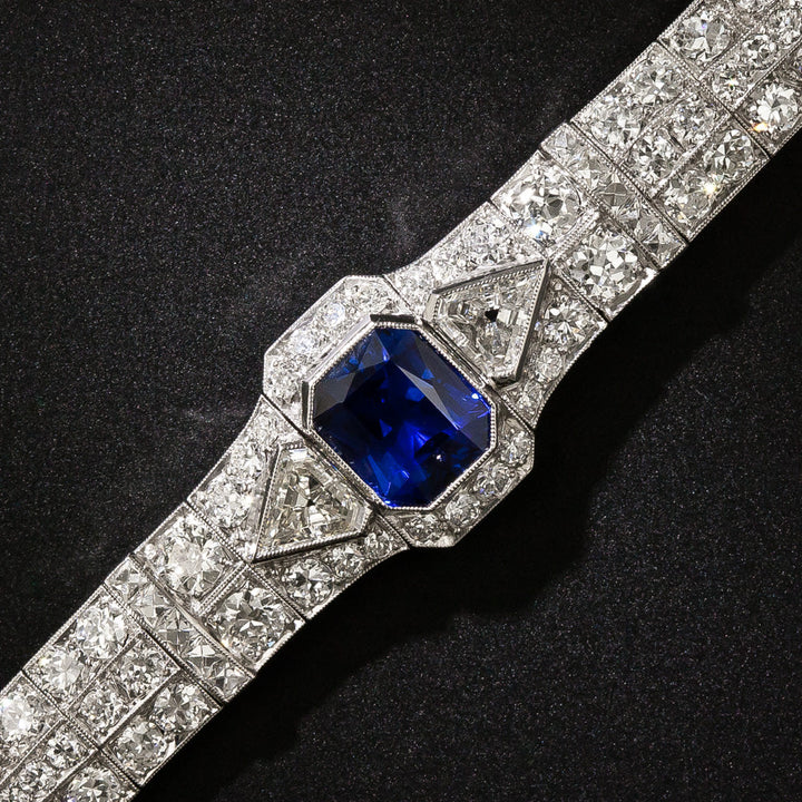 Art Deco 5.09 Carat Sapphire and Diamond Platinum Bracelet