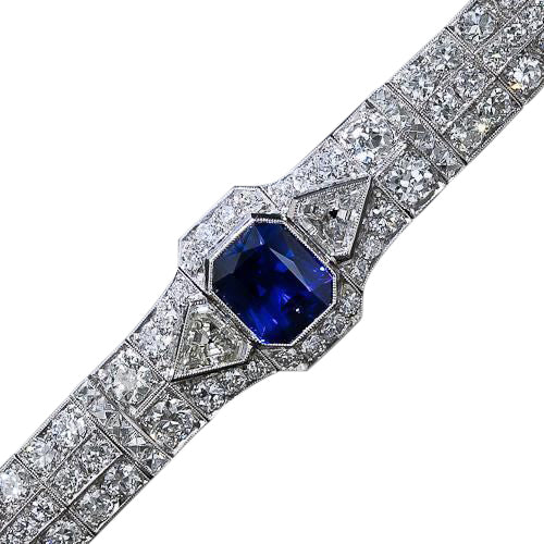 Art Deco 5.09 Carat Sapphire and Diamond Platinum Bracelet  - 6