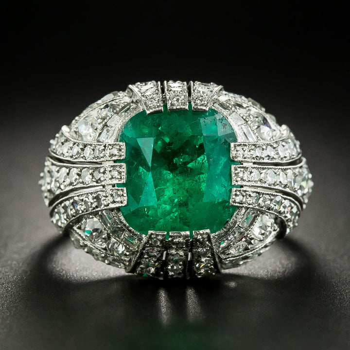 Art Deco 5.50 Carat Emerald and Diamond Ring - GIA