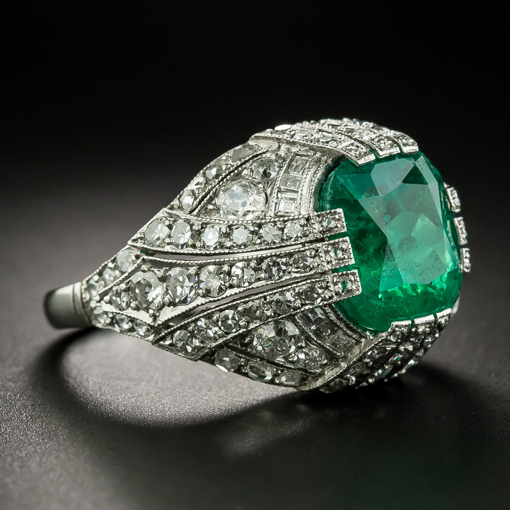 Art Deco 5.50 Carat Emerald and Diamond Ring - GIA - 3