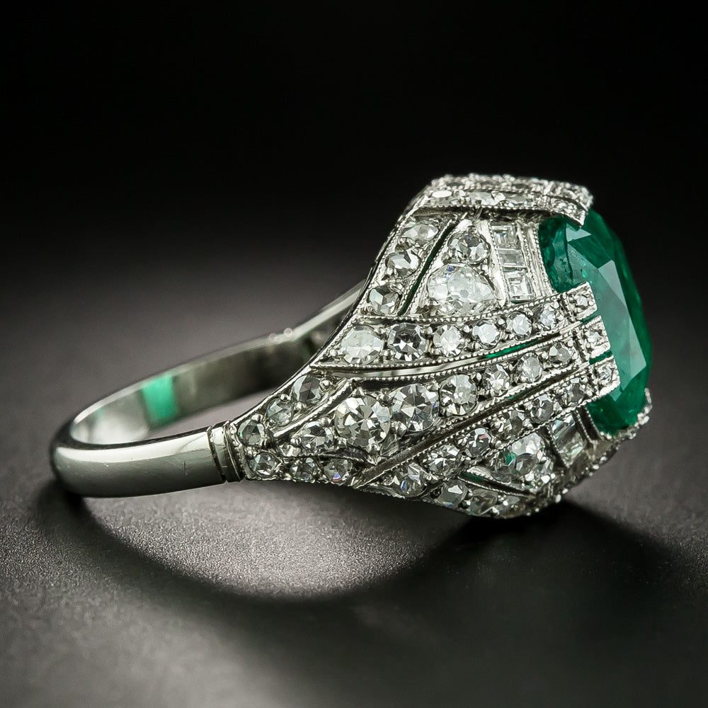Art Deco 5.50 Carat Emerald and Diamond Ring - GIA - 4