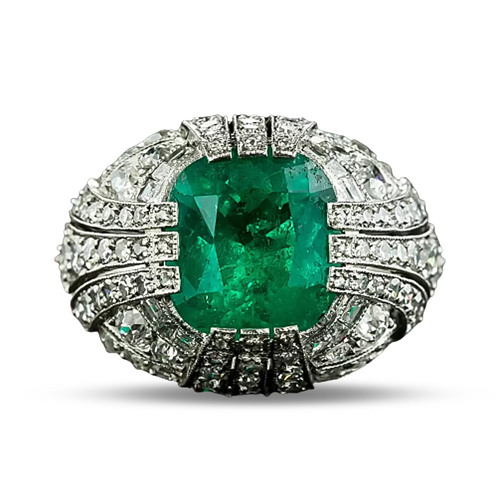 Art Deco 5.50 Carat Emerald and Diamond Ring - GIA - 7