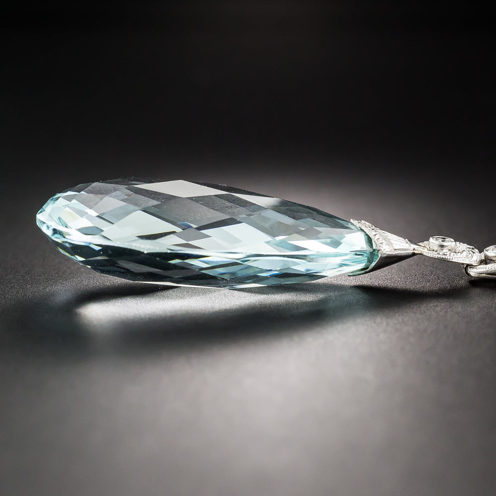Art Deco 50.00 Carat Briolette Aquamarine and Diamond Drop Necklace - 12