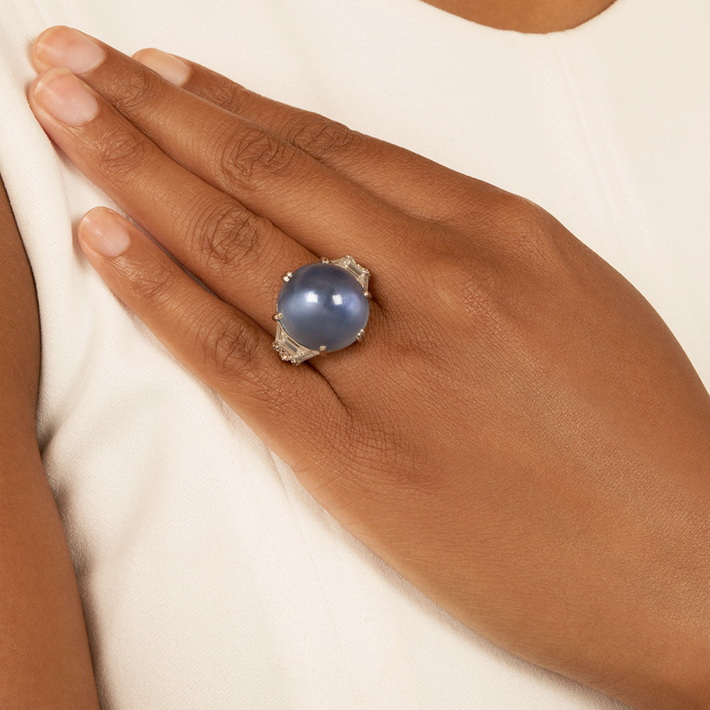 Art Deco 50.00 Carat Star Sapphire and Diamond Ring - 6