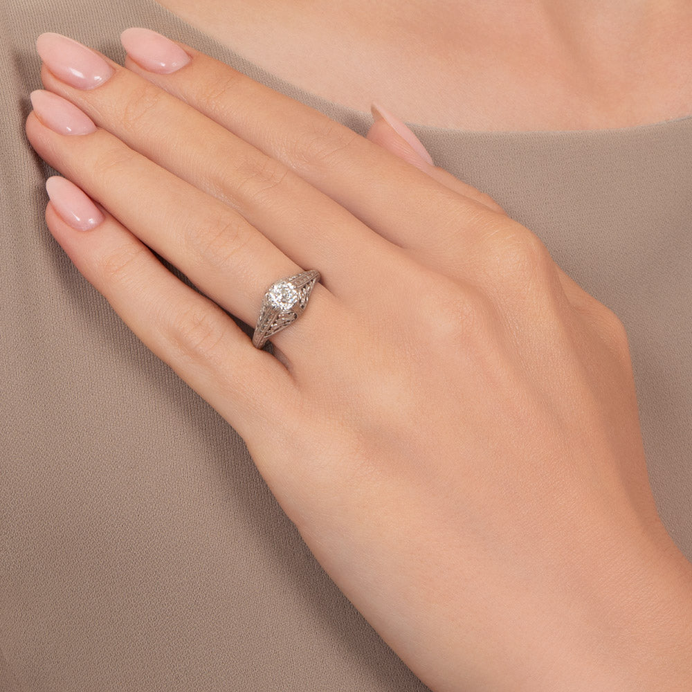 Art Deco .55 Carat Diamond Solitaire Engagement Ring - 5