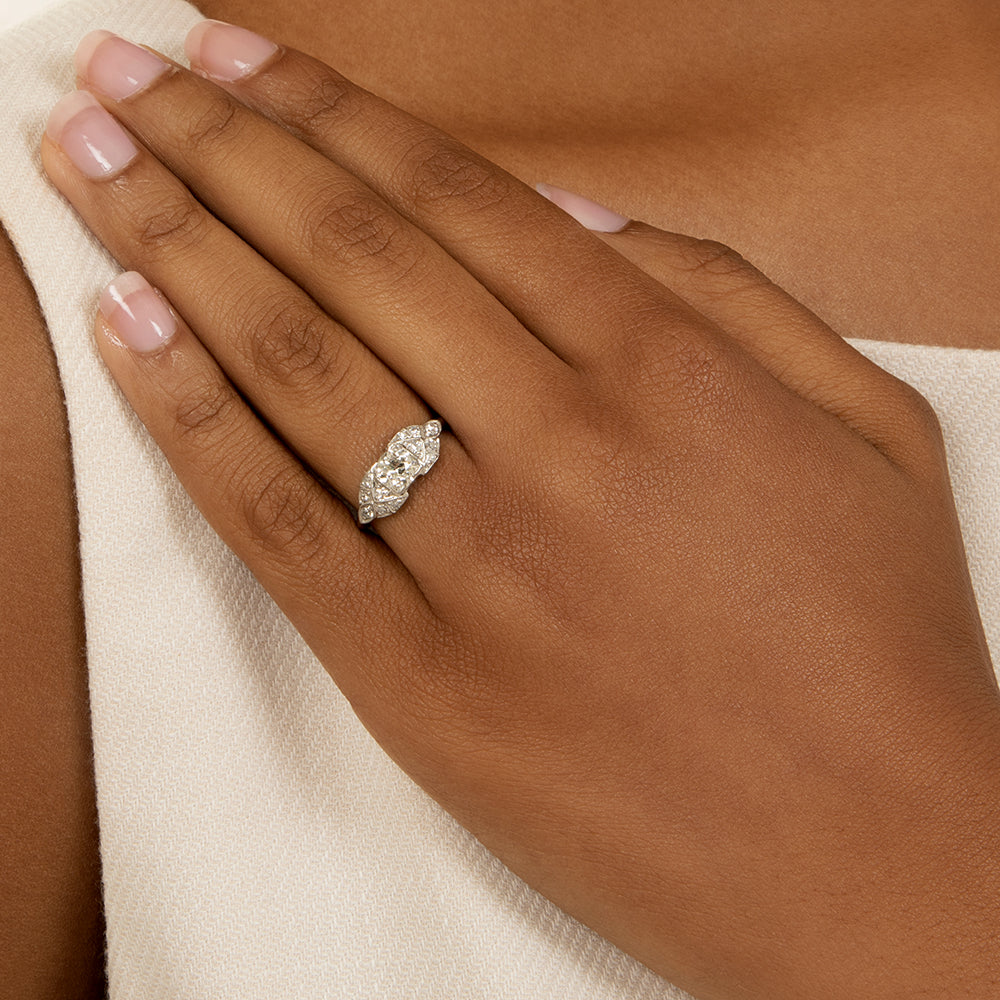 Art Deco .57 Carat Diamond Engagement Ring by Traube Orange Blossom - 6