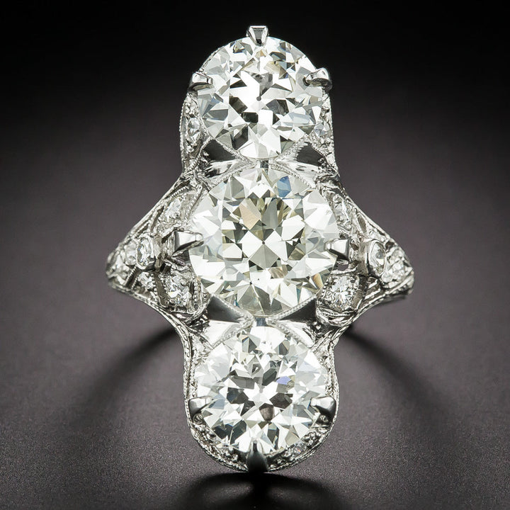Art Deco 6.39 Carats Three-Stone Diamond Ring - GIA