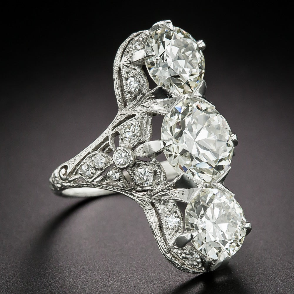 Art Deco 6.39 Carats Three-Stone Diamond Ring - GIA - 4