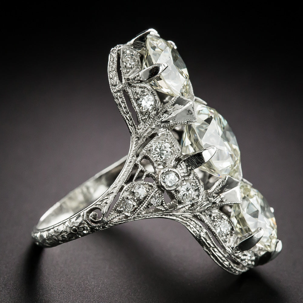 Art Deco 6.39 Carats Three-Stone Diamond Ring - GIA - 5