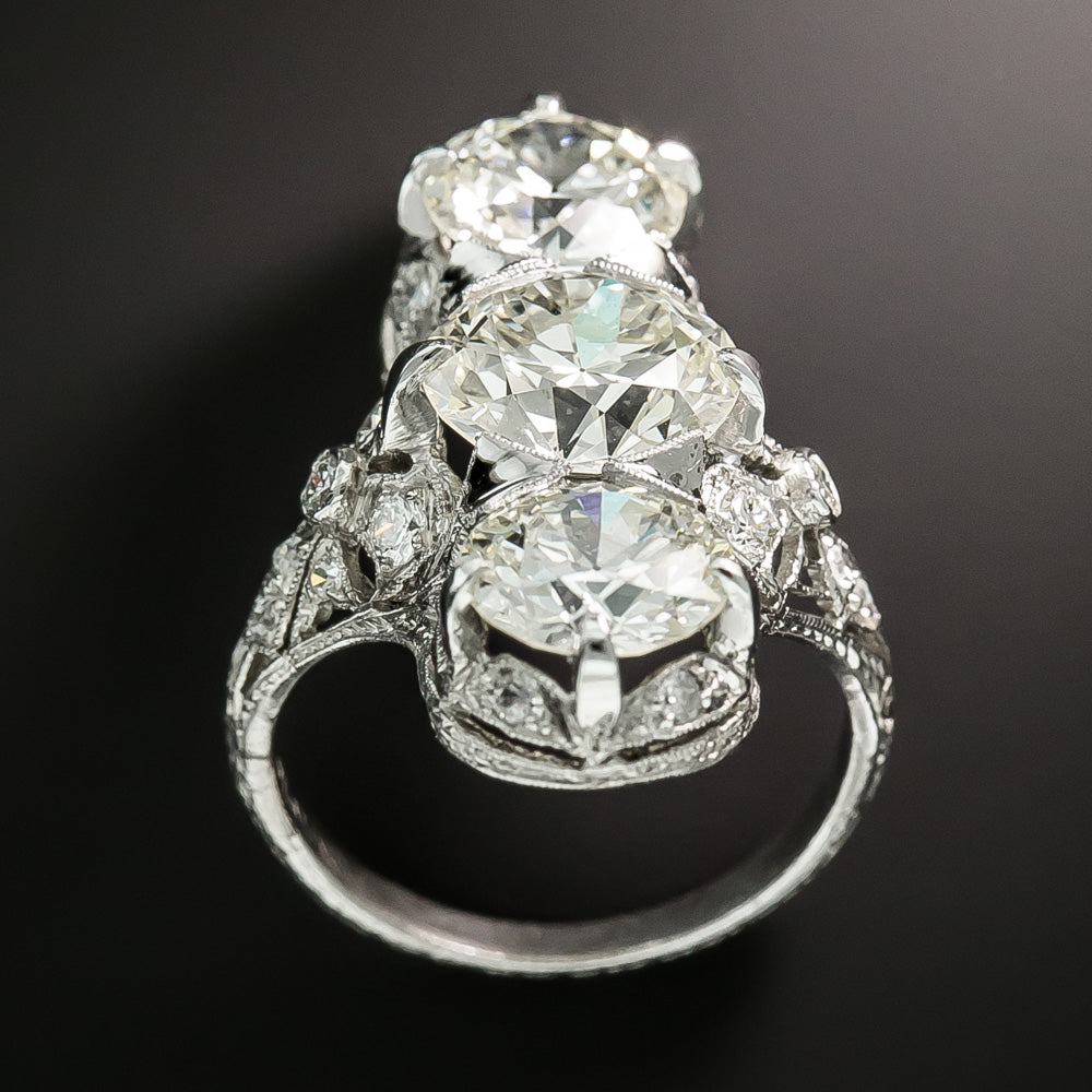 Art Deco 6.39 Carats Three-Stone Diamond Ring - GIA - 6