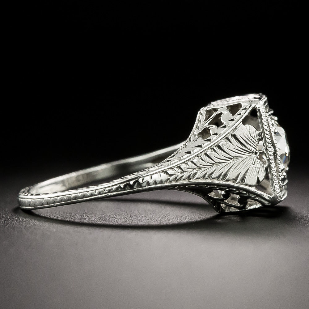 Art Deco .60 Carat Solitaire Diamond Engagement Ring  - 4