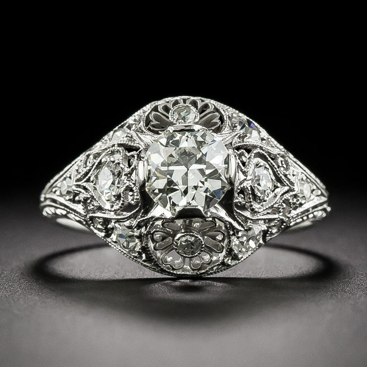 Art Deco .62 Carat Diamond Floral Filigree Ring