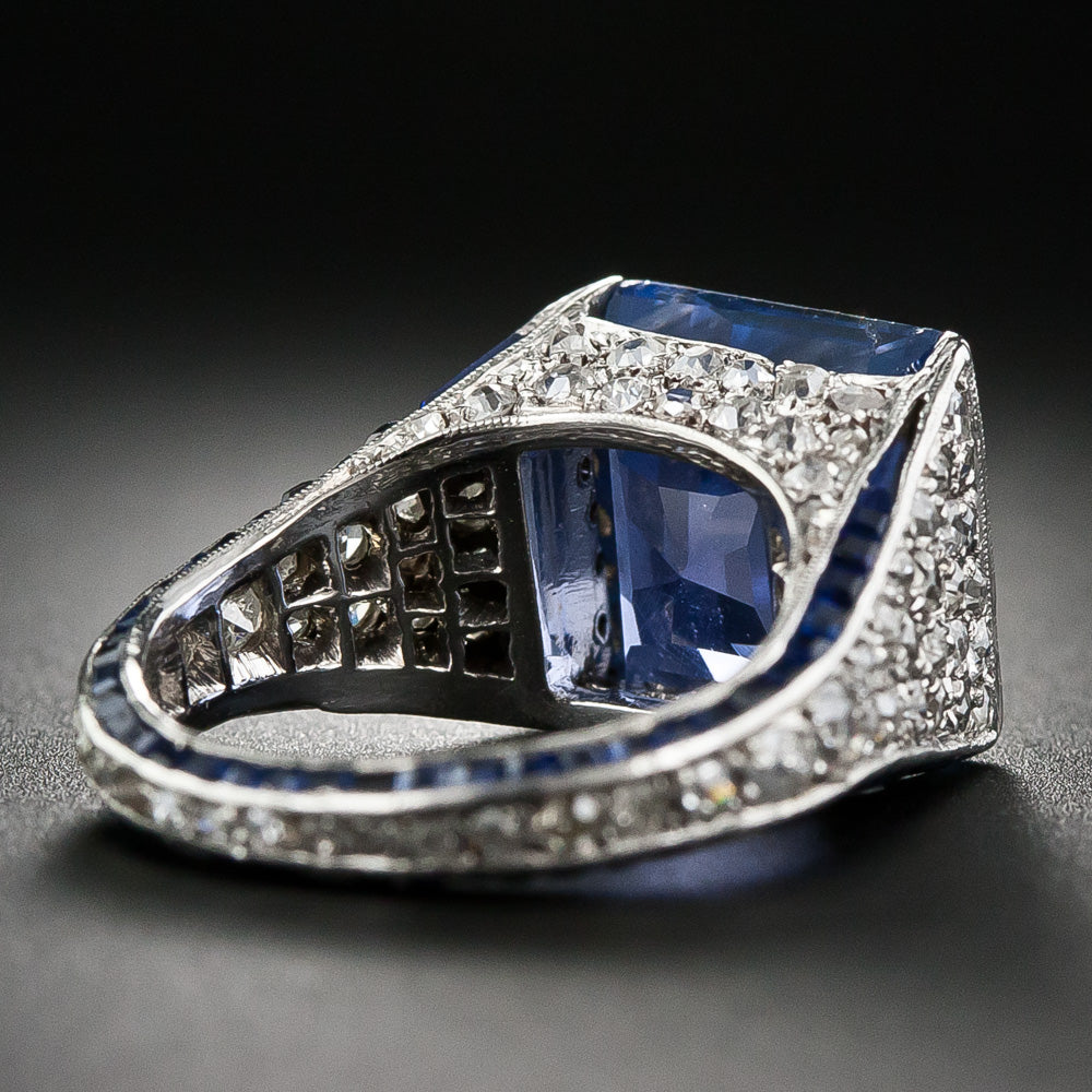 Art Deco 7.25 Carat No-Heat Ceylon Sapphire and Diamond Ring, Size 4 - 10