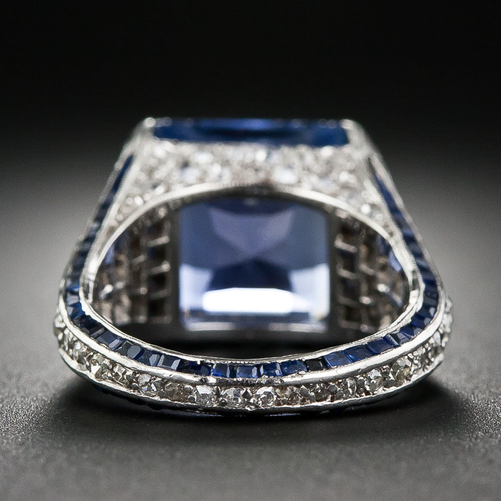 Art Deco 7.25 Carat No-Heat Ceylon Sapphire and Diamond Ring, Size 4 - 11