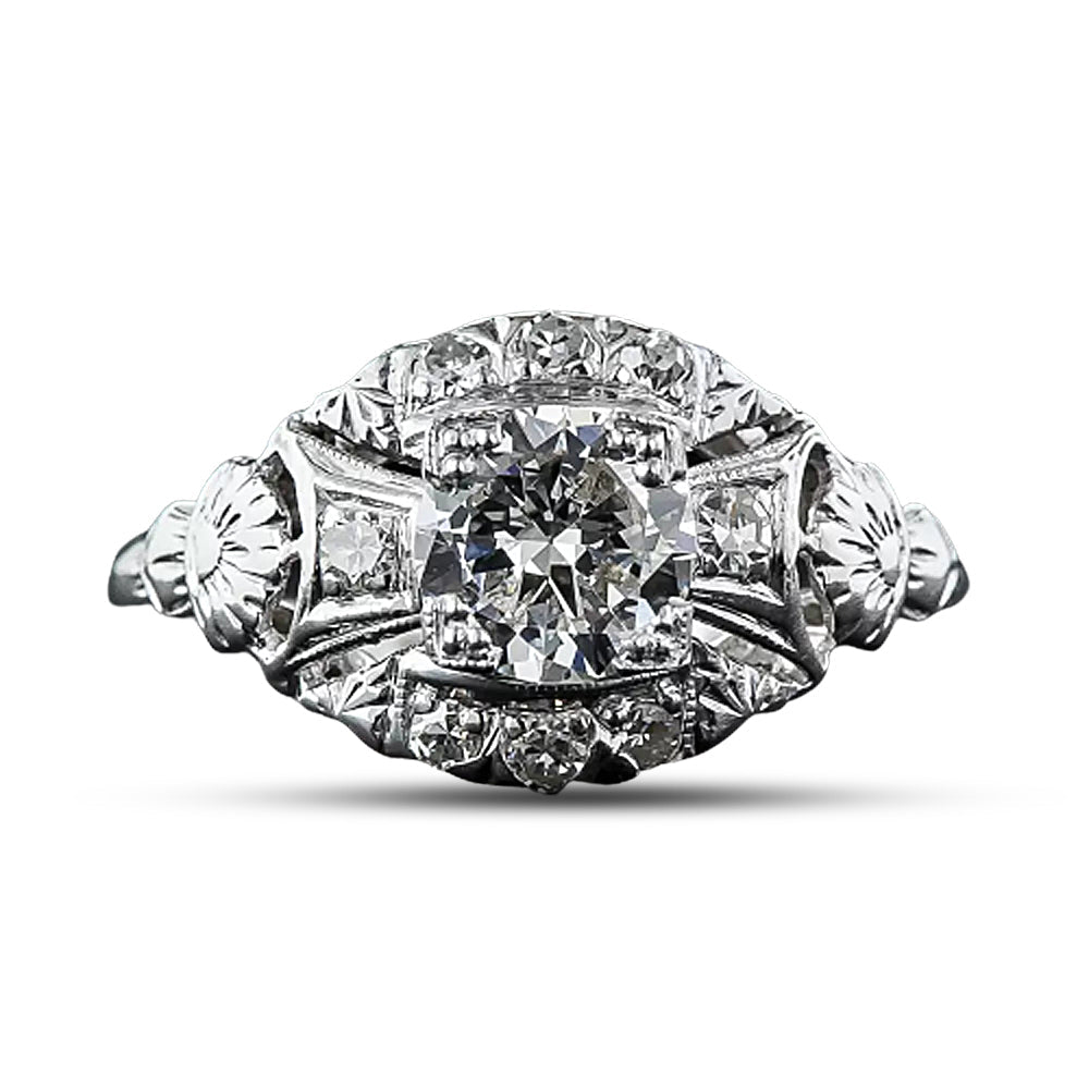 Art Deco .70 Carat Diamond Platinum Engagement Ring - 5