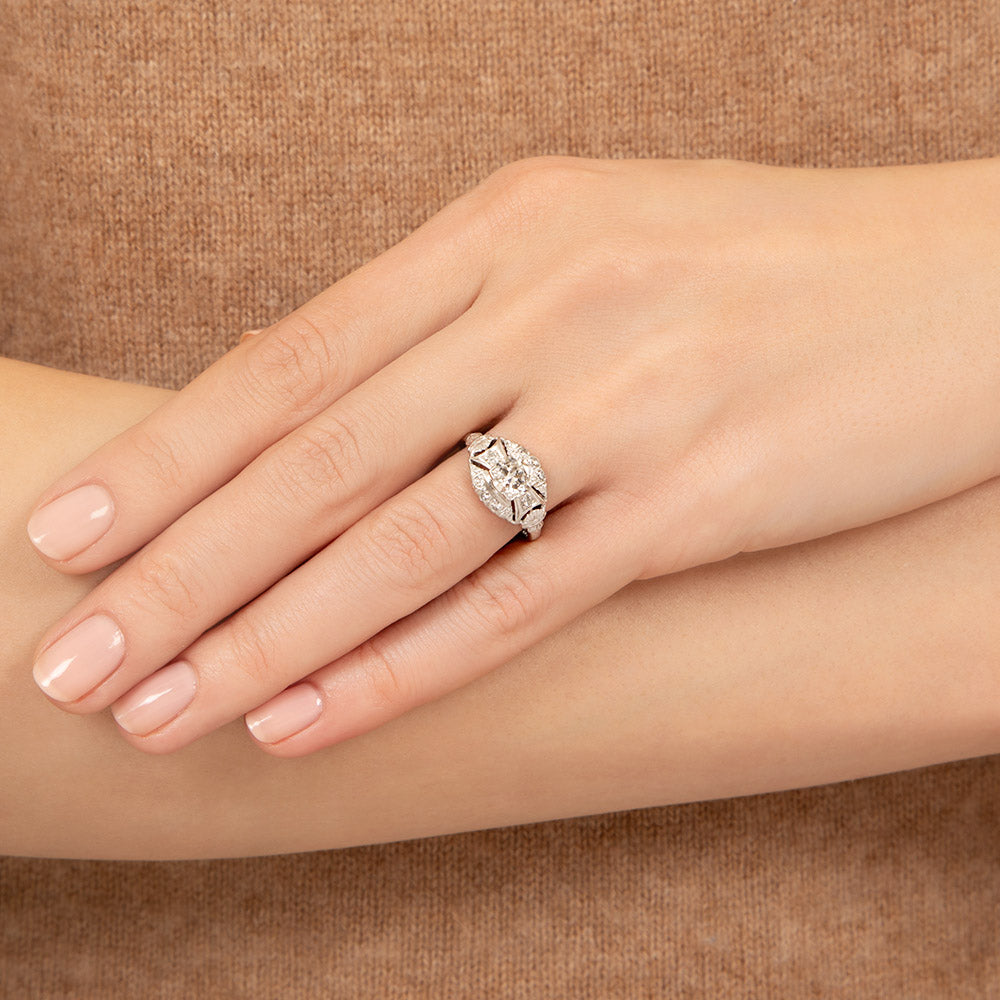 Art Deco .70 Carat Diamond Platinum Engagement Ring - 6