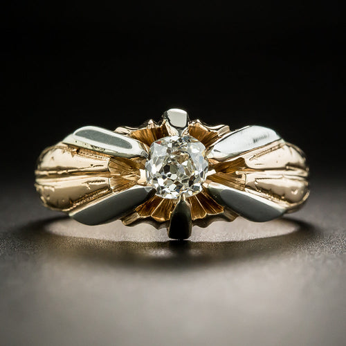 Art Deco .72 Carat Antique Cushion Cut Diamond Two-Tone Ring - GIA J VS2 - 1
