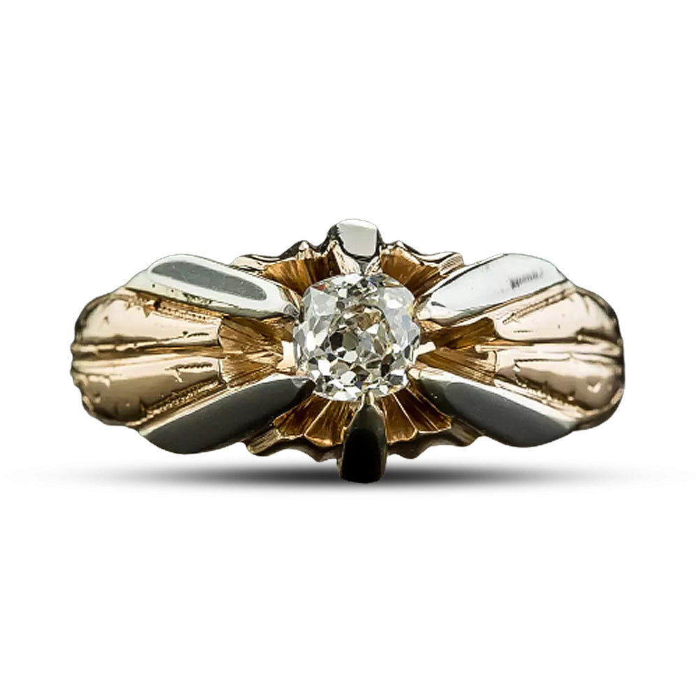 Art Deco .72 Carat Antique Cushion Cut Diamond Two-Tone Ring - GIA J VS2 - 5