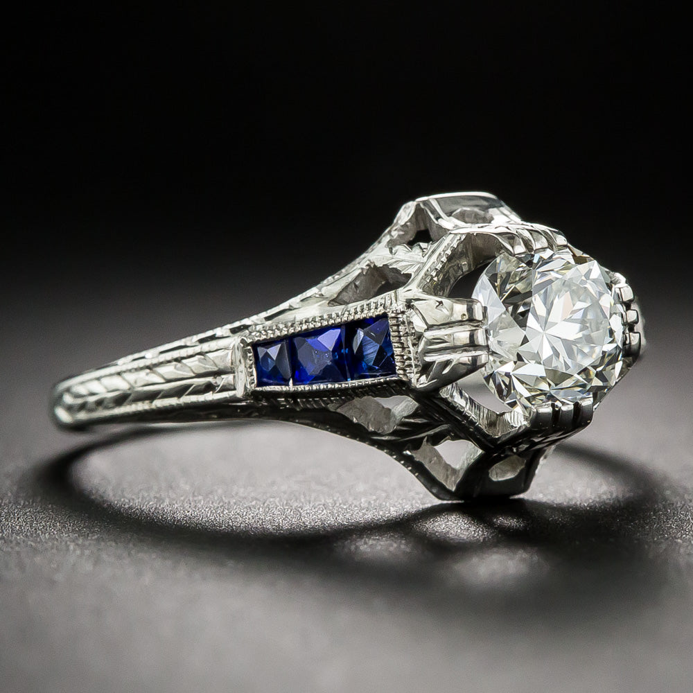 Art Deco .77 Carat Diamond and Sapphire* Engagement Ring by Belais Bros. - 7