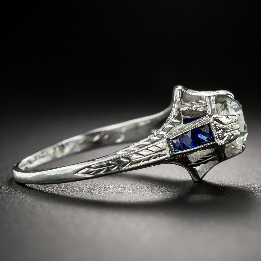 Art Deco .77 Carat Diamond and Sapphire* Engagement Ring by Belais Bros. - 8