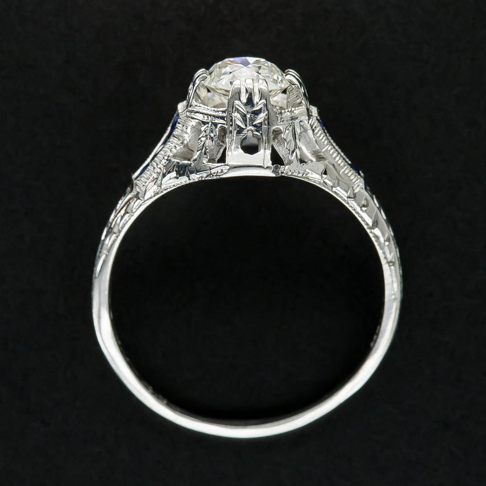Art Deco .77 Carat Diamond and Sapphire* Engagement Ring by Belais Bros. - 9