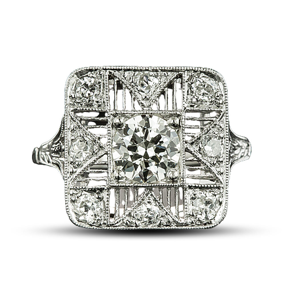  Art Deco .79 Carat Center Diamond Platinum Ring - GIA K VS1 - 5