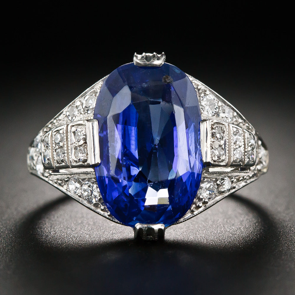 Art Deco 8.43 Carat No-Heat Sapphire and Diamond Ring - GIA - 5