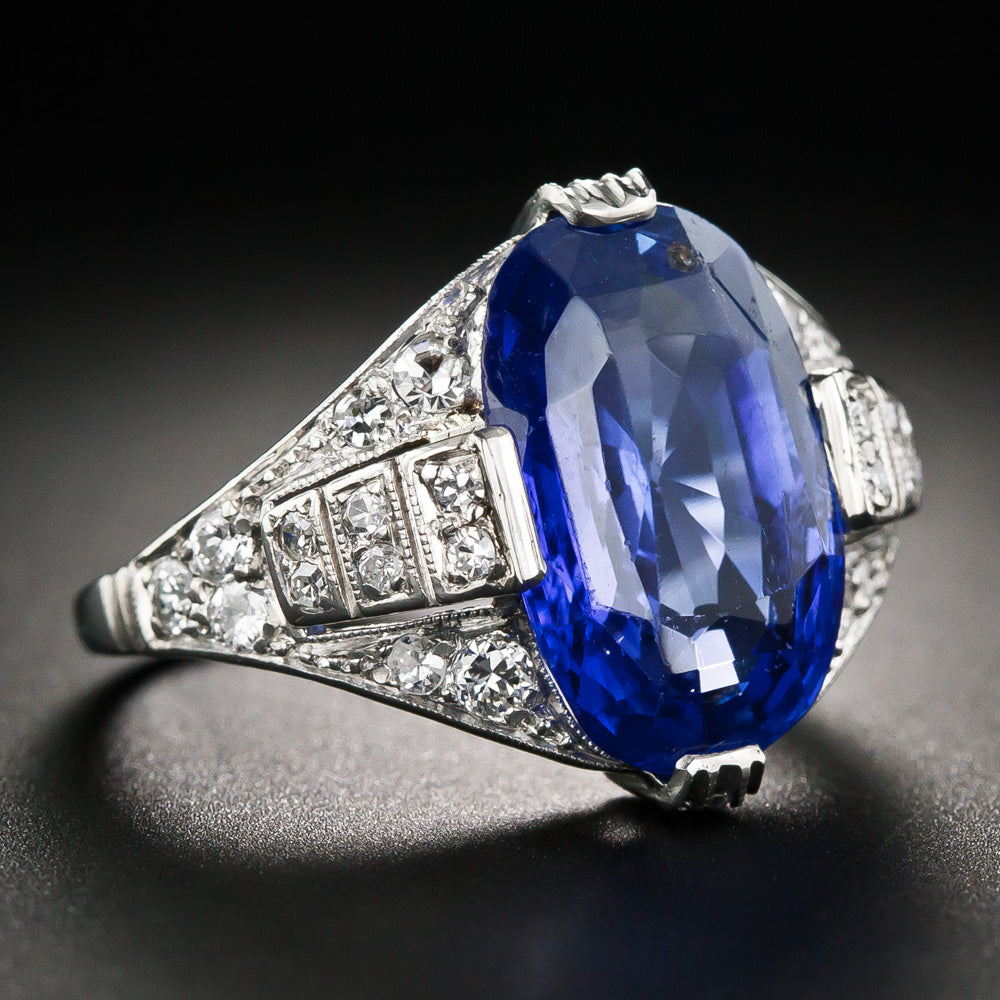 Art Deco 8.43 Carat No-Heat Sapphire and Diamond Ring - GIA - 6