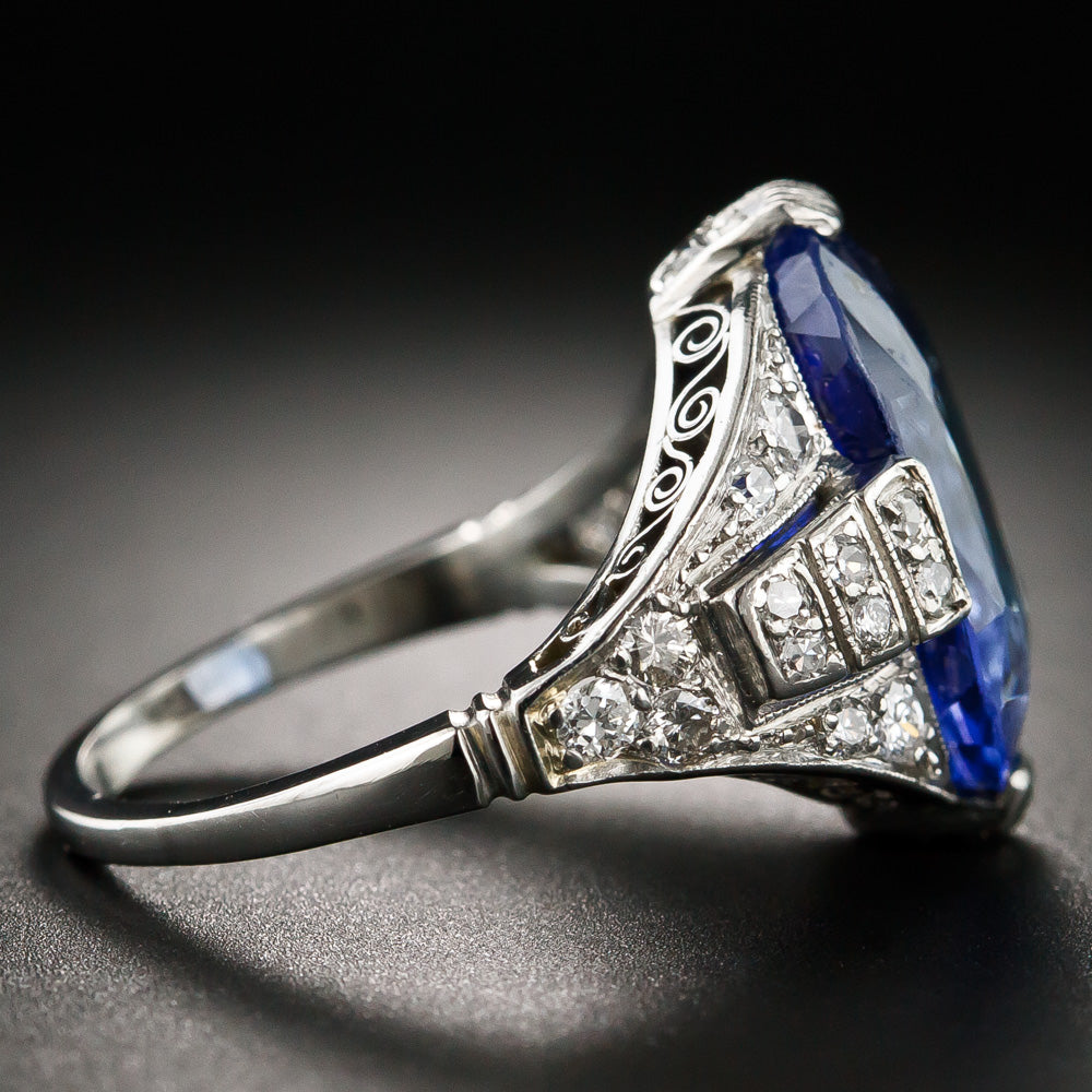 Art Deco 8.43 Carat No-Heat Sapphire and Diamond Ring - GIA - 7