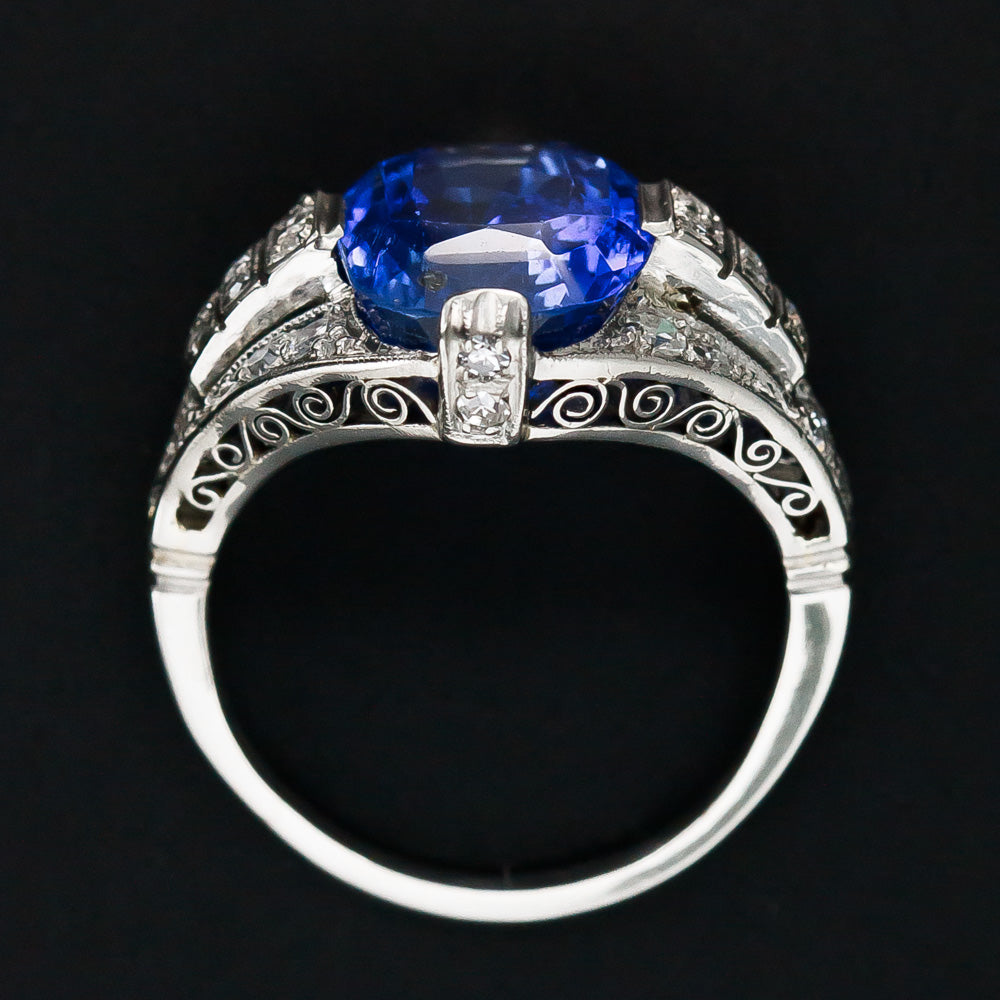 Art Deco 8.43 Carat No-Heat Sapphire and Diamond Ring - GIA - 8