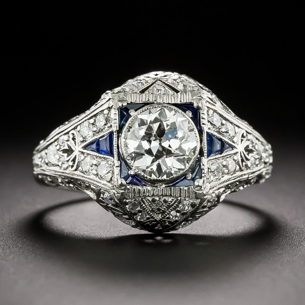 Art Deco .80 Carat Diamond and Calibre Sapphire Ring, Size 7 - 3