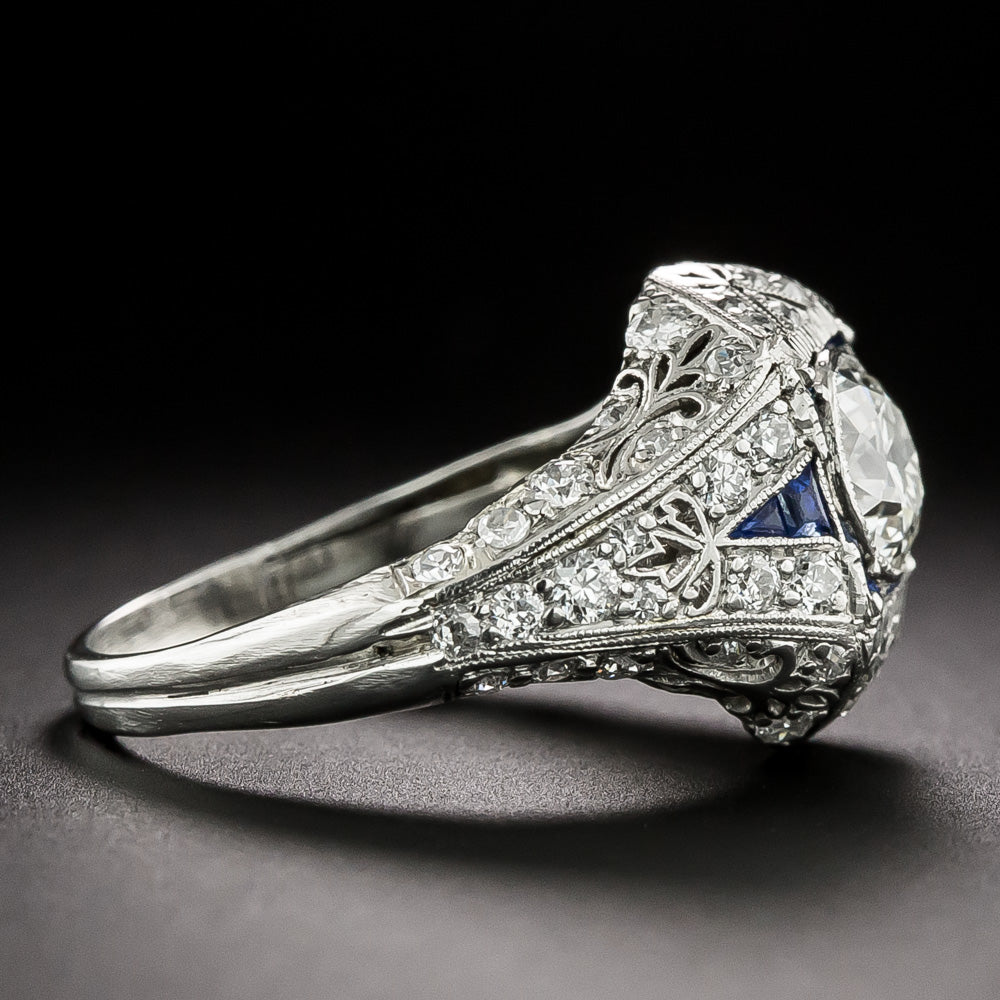 Art Deco .80 Carat Diamond and Calibre Sapphire Ring, Size 7 - 4