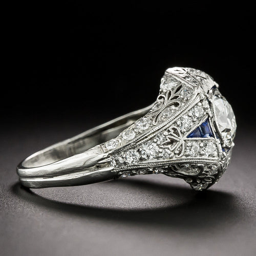 Art Deco .80 Carat Diamond and Calibre Sapphire Ring, Size 7 - 4