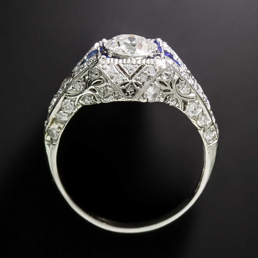 Art Deco .80 Carat Diamond and Calibre Sapphire Ring, Size 7 - 5