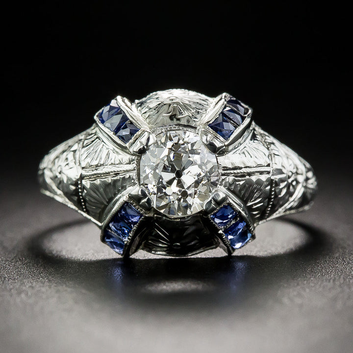 Art Deco .80 Carat Diamond And Sapphire* Dome Ring