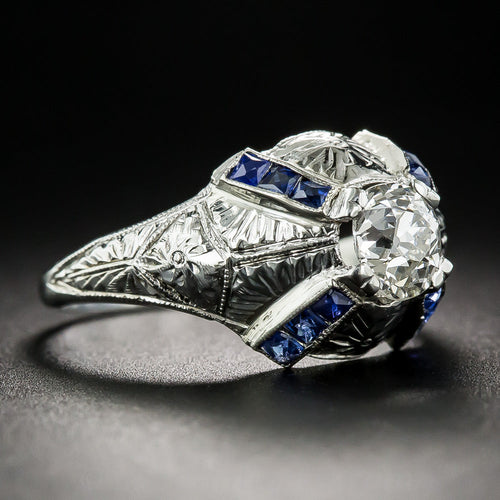 Art Deco .80 Carat Diamond And Sapphire* Dome Ring  - 2