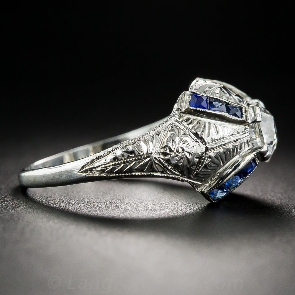 Art Deco .80 Carat Diamond And Sapphire* Dome Ring  - 3