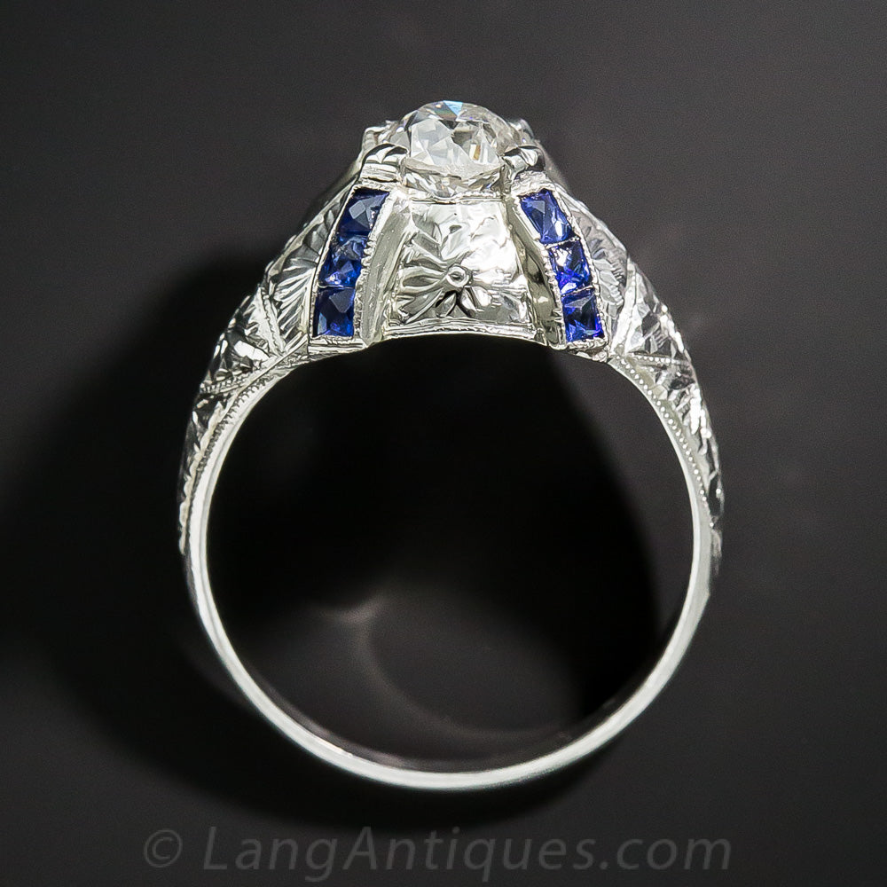 Art Deco .80 Carat Diamond And Sapphire* Dome Ring  - 4