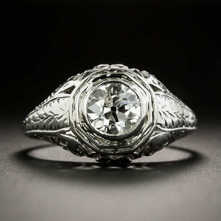 Art Deco .82 Carat Solitaire Diamond Ring by J.L. Herzog