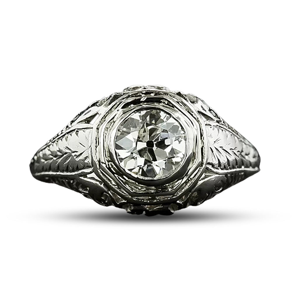 Art Deco .82 Carat Solitaire Diamond Ring by J.L. Herzog  - 5