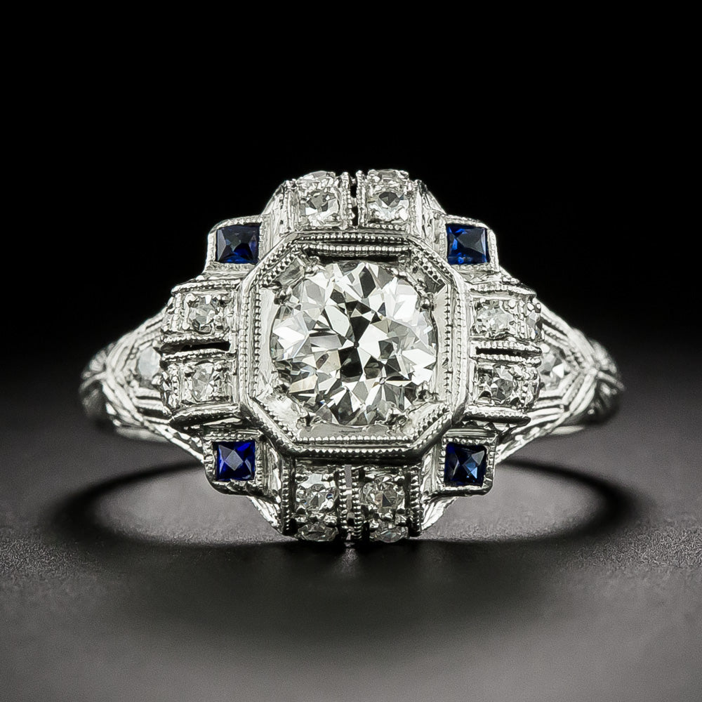 Art Deco .85 Carat Diamond and Sapphire* Ring - 3