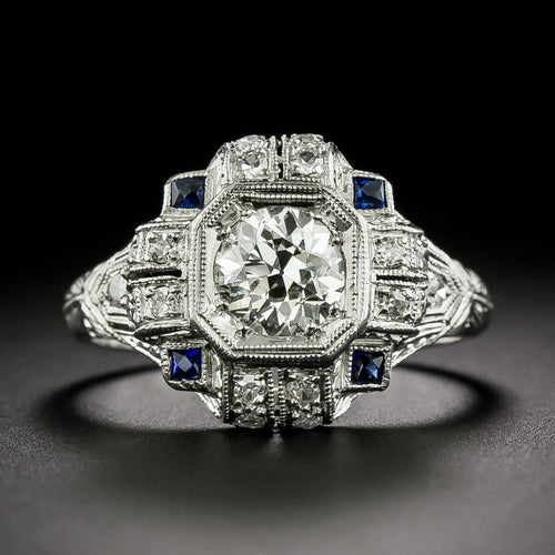 Art Deco .85 Carat Diamond and Sapphire* Ring - 3